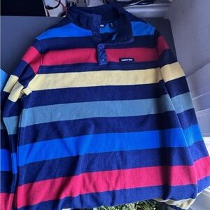 Lands' End Striped Pullover Vintage Y2K XL 18-20 TOP FLEECE RAINBOW athletic 90s